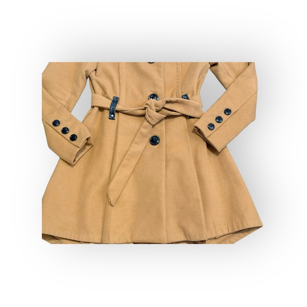 Madden Girl Womens Warm Marigold Belted Peacoat Mid Length Leopard Lining Sz SP - Picture 3 of 9